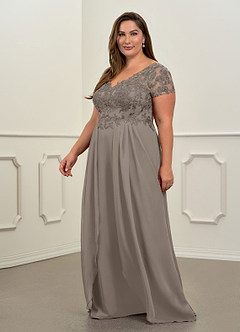 Azazie Dunja Abiti per la Madre della Sposa Abito A-Line in Chiffon con Scollo a V in Pizzo Taupe image10