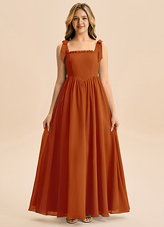 Azazie Delia Junior Abito A-Line in Chiffon Fiocco Paprika image5