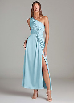 Azazie Brooke Suknie dla druhen Linia A Jedno ramię Satyna elastyczna Długość kostki Sukienka image1