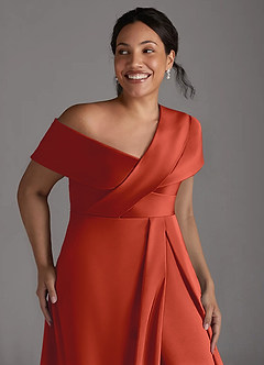 Azazie Milton Mother of the Bride Dresses Rust A-Line Pleated Stretch Satin Dress image13