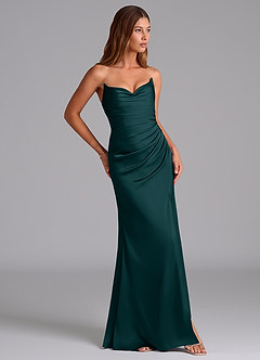 Azazie Claudelle Vestidos de damas de honor Vestido de Pino de Satén Elástico de Corte Sirena con Sin tirantes image4