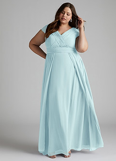 Azazie Organa Final Sale Sea Glass A-Line Pleated Chiffon Dress image8