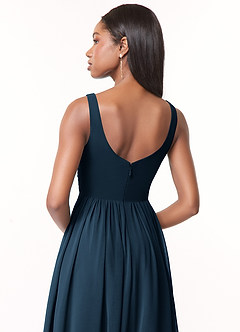 Azazie Keyla Bridesmaid Dresses Dark Navy A-Line V-Neck Pleated Chiffon Dress image4