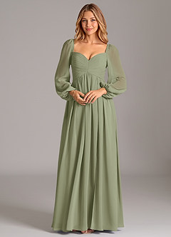 Azazie Bailee Bridesmaid Dresses Pistachio A-Line Long Sleeve Chiffon Dress image6