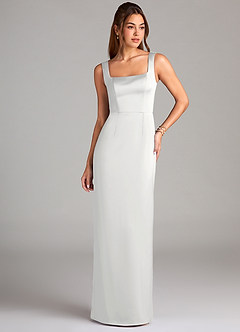 Azazie Flori Bridesmaid Dresses White Sheath Side Slit Stretch Satin Dress image1