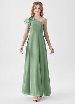 Azazie Arabella Junior A-Linie Gestreift Chiffon Kleid Matcha image5