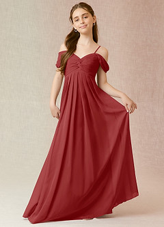 Azazie Kaitlynn Junior Rust A-Line Off the Shoulder Chiffon Dress image1
