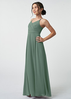 Azazie Avelina Junior Eucalyptus A-Line Pleated Chiffon Dress image4