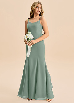 Azazie Lioren Junior Silver Sage Mermaid Bow Chiffon Dress image4