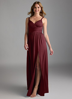 Azazie Chanel Bridesmaid Dresses Cabernet A-Line Pleated Stretch Satin Dress image1
