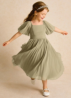 Azazie Gisele Flower Girl Dresses Moss Green A-Line Pleated Chiffon Dress image2