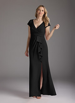 Azazie Tana Venta final Vestido de Negro de Crepé elástico de Corte Sirena con Cuello en V plisado image3
