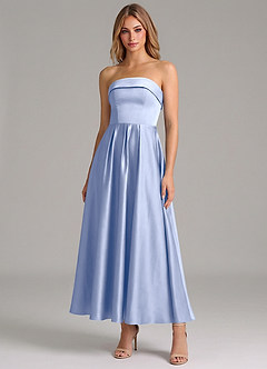 Azazie Lucienne Suknie dla druhen Linia A Pofałdowany Satyna elastyczna Długość kostki Sukienka image1