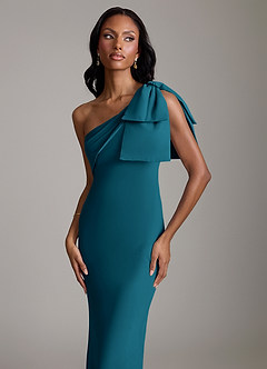 Azazie Yuanna Bridesmaid Dresses Ink Blue Mermaid One Shoulder Chiffon Dress image3