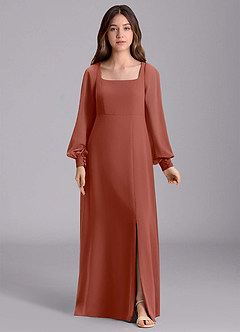 Azazie Bondi Junior Abito A-Line in Chiffon Blusa Auburn image7