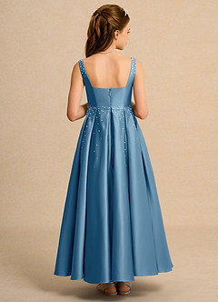 Azazie Mochi Girl vestidos de niña de las flores Vestido de Azul Acero de Satin Mate de Princesa con Plisado image2