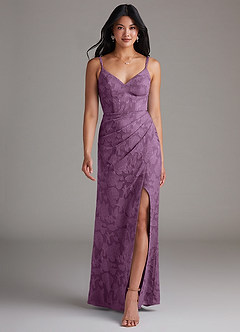 Azazie Leo Bridesmaid Dresses Wisteria Sheath Pleated Floral Burnout Dress image4