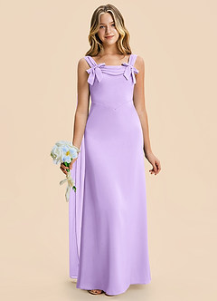 Azazie Chelsea Junior Lilac Sheath Pleated Stretch Satin Dress image4