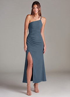 Azazie Eren 신부 들러리 드레스 인어 한쪽 어깨 쉬폰 발목 길이 드레스 image3