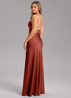 Azazie Grata Robes de demoiselle d'honneur Robe Fourreau en Satin extensible Fente Latérale Terracotta image7