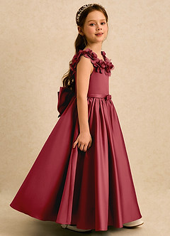 Azazie Eden Flower Girl Dresses Pomegranate Ball-Gown Pleated Matte Satin Dress image3