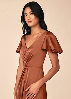 Azazie Soren Bridesmaid Dresses Cedar Rose A-Line Pleated Stretch Satin Dress image7