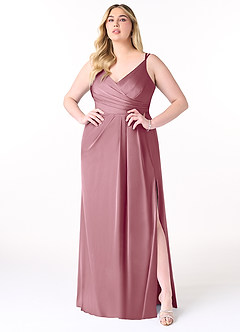 Azazie Aqua Bridesmaid Dresses Vintage Mauve A-Line V-Neck Pleated Stretch Satin Dress image8