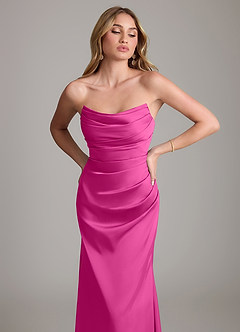 Azazie Lucille Bridesmaid Dresses Fuchsia Mermaid Strapless Stretch Satin Convertible Dress image6