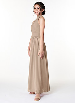 Azazie Iman Junior A-Linie Plissee Chiffon Kleid Taupe image4
