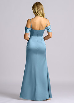 Azazie Auden Bridesmaid Dresses Steel Blue Sheath Off the Shoulder Stretch Satin Convertible Dress image2