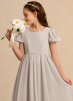 Azazie Lilia Junior Formal Flower Girl Dresses Frost A-Line with Sleeves Chiffon Dress image5