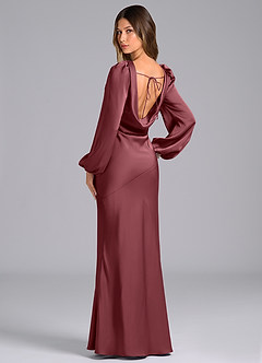 Azazie Melani Final Sale Desert Rose Mermaid Long Sleeve Stretch Satin Dress image5
