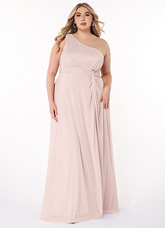 Azazie Brooke Bridesmaid Dresses Blushing Pink A-Line One Shoulder Mesh Dress image6