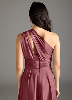 Azazie Charlize Bridesmaid Dresses Desert Rose A-Line One Shoulder Stretch Satin Dress image8