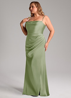 Azazie Leonis Bridesmaid Dresses Dusty Sage Mermaid Pleated Stretch Satin Convertible Dress image13