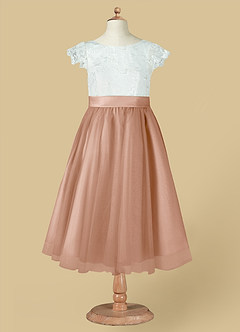 Azazie Vetty Flower Girl Dresses Ivory Champagne Rose A-Line Lace Tulle Dress image12