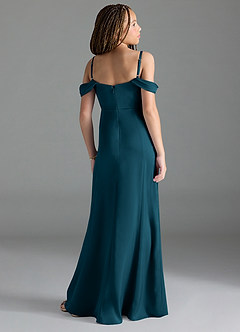 Azazie Amyra Junior Ink Blue Sheath Off the Shoulder Stretch Satin Dress image5