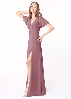 Azazie Kimber Bridesmaid Dresses Vintage Mauve A-Line Flounce Sleeve Chiffon Dress image3