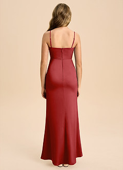 Azazie Buzzy Junior Pomegranate Sheath Pleated Stretch Satin Dress image2