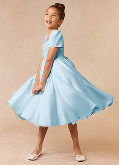 Azazie Anirra Flower Girl Dresses Sky Blue Ball-Gown Pleated Matte Satin Dress image2