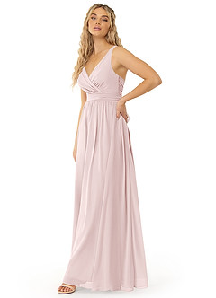 Azazie Kora Bridesmaid Dresses Blushing Pink A-Line Pleated Chiffon Dress image2