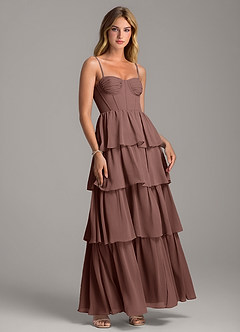Azazie Alanna Brautjungfernkleider A-Linie Herzausschnitt Chiffon Kleid Espresso image1