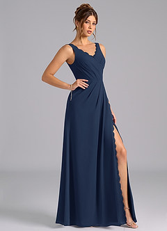 Azazie Bernice Bridesmaid Dresses Dark Navy A-Line Pleated Chiffon Dress image3