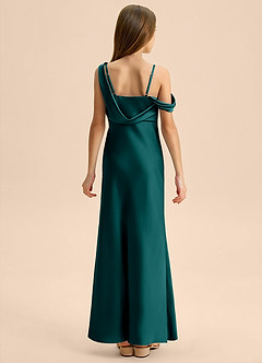 Azazie Madelyn Junior Peacock Sheath Off the Shoulder Stretch Satin Dress image2