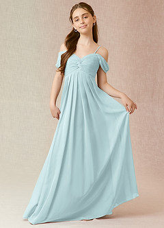 Azazie Kaitlynn Junior Mist A-Line Off the Shoulder Chiffon Dress image1