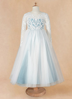 Azazie Elodie vestidos de niña de las flores Vestido de Marfil Azul Malhumorado de Encaje de Princesa image10