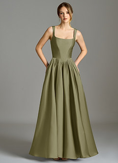 Azazie Verina Bridesmaid Dresses Pistachio A-Line Pleated Stretch Satin Dress image3
