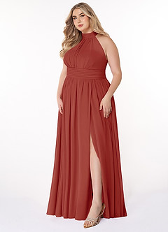 Azazie Iman Bridesmaid Dresses Terracotta A-Line A-Line Ruched Chiffon Dress image10