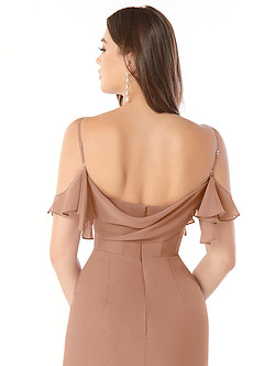 Azazie Emeralda Bridesmaid Dresses Champagne Rose Sheath Off the Shoulder Chiffon Dress image5