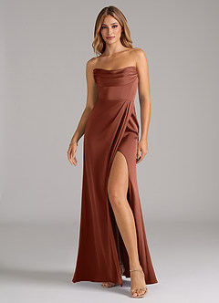 Azazie Johana Bridesmaid Dresses Clay Mermaid Off the Shoulder Stretch Satin Convertible Dress image6